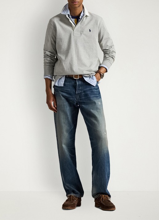 Ralph Lauren Slim fit polo van katoen met lange mouw - voorkant 3 andover heather / grijs