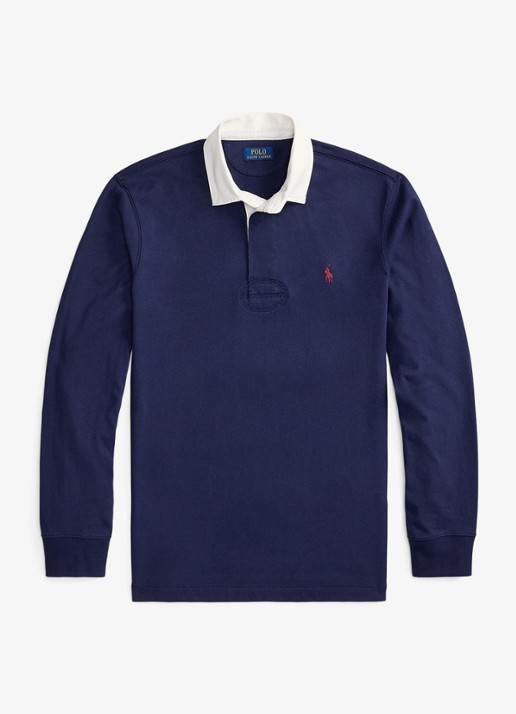 Ralph Lauren Slim fit polo van katoen met lange mouw - voorkant 4 newport navy / donkerblauw