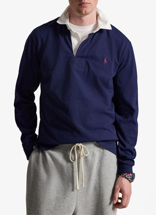 Ralph Lauren Slim fit polo van katoen met lange mouw - voorkant 5 newport navy / donkerblauw