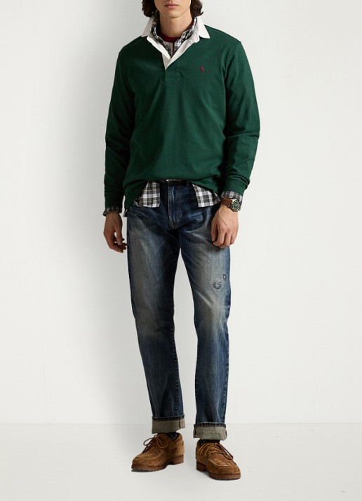 Ralph Lauren Slim fit polo van katoen met lange mouw - voorkant 3 vintage pine / donkergroen