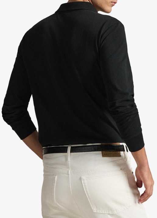 Ralph Lauren Slim fit polo van piqué katoen met lange mouw - achterkant polo black / zwart