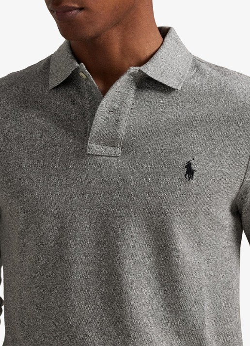 Ralph Lauren Slim fit polo van piqué katoen met lange mouw - detail 5 canterbury heather / grijs