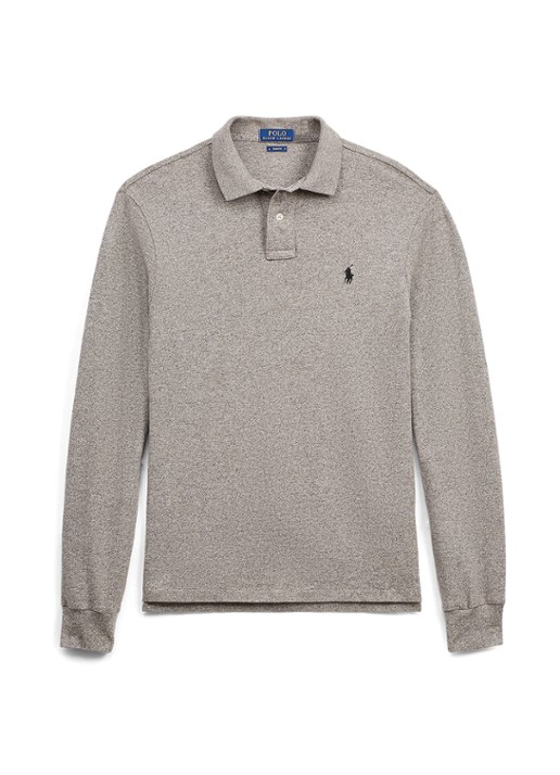 Ralph Lauren Slim fit polo van piqué katoen met lange mouw - voorkant 2 canterbury heather / grijs