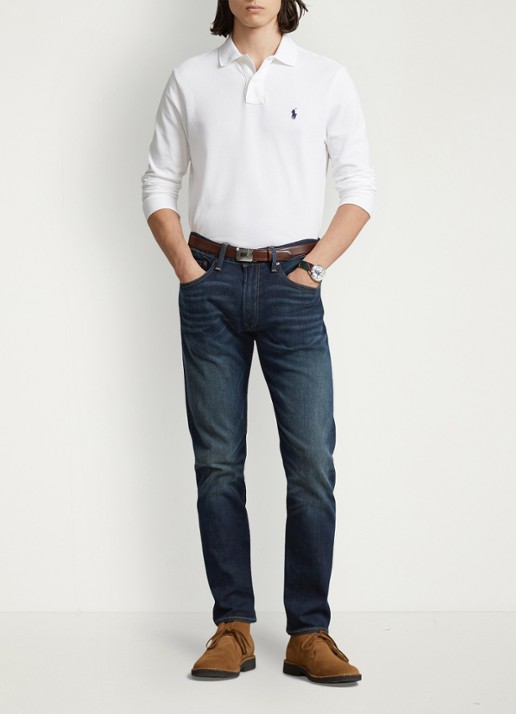 Ralph Lauren Slim fit polo van piqué katoen met lange mouw - voorkant 2 white / wit