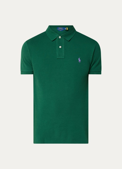 Ralph Lauren Slim fit polo van piqué katoen - voorkant new forest / donkergroen