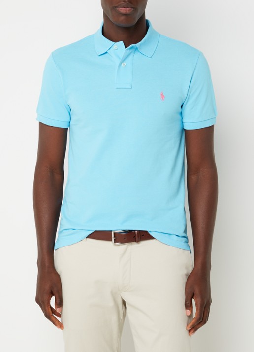 Ralph Lauren Slim fit polo van piqué katoen - detail 3 turquoise nova / blauw