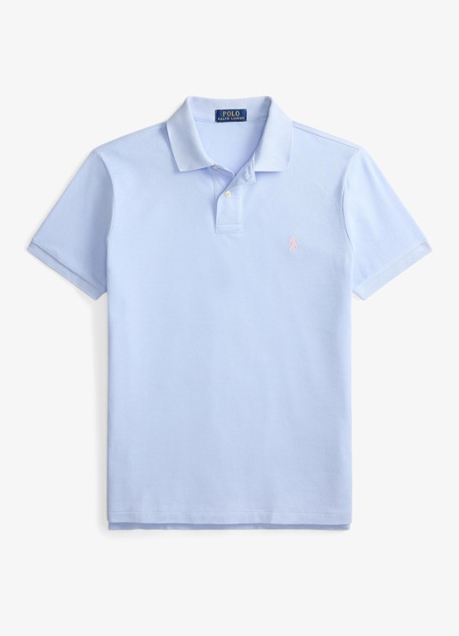 Ralph Lauren Slim fit polo van piqué katoen - voorkant pebble blue/c3115-zy11