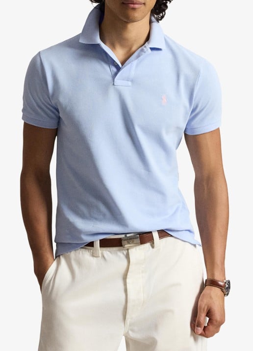 Ralph Lauren Slim fit polo van piqué katoen - voorkant 2 pebble blue/c3115-zy11