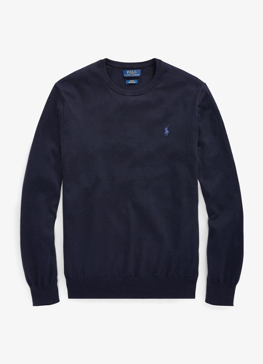 Ralph Lauren Slim fit pullover van katoen - voorkant hunter navy / blauw
