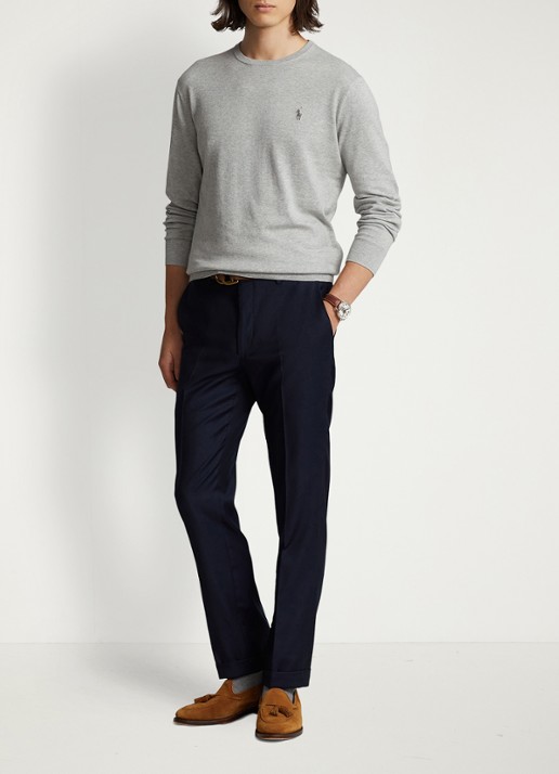Ralph Lauren Slim fit pullover van katoen - voorkant 4 andover heather / grijs