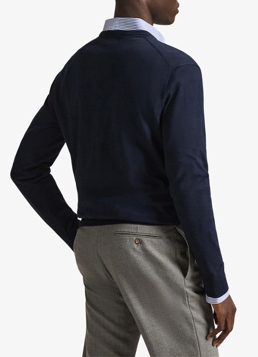 Ralph Lauren Slim fit pullover van Pima katoen - achterkant 2 hunter navy / donkerblauw