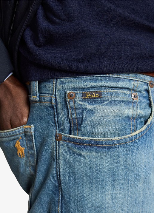 Ralph Lauren Slim leg jeans met lichte wassing - detail 5 robinson / lichtblauw
