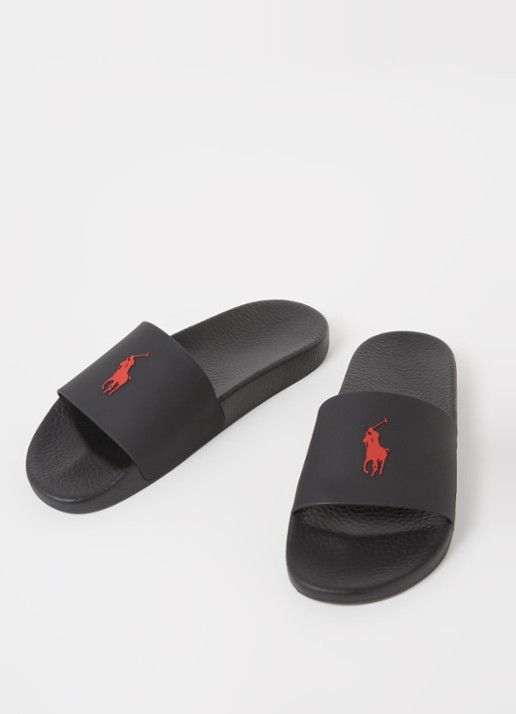 Ralph Lauren Slipper met logo - detail zwart