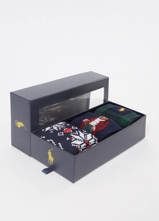 Ralph Lauren Sokken in katoenblend met print in 3-pack giftbox - detail 4 donkerblauw