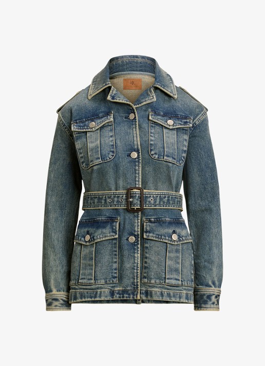 Ralph Lauren Spijkerjas met ceintuur - voorkant 4 haze wash / indigo
