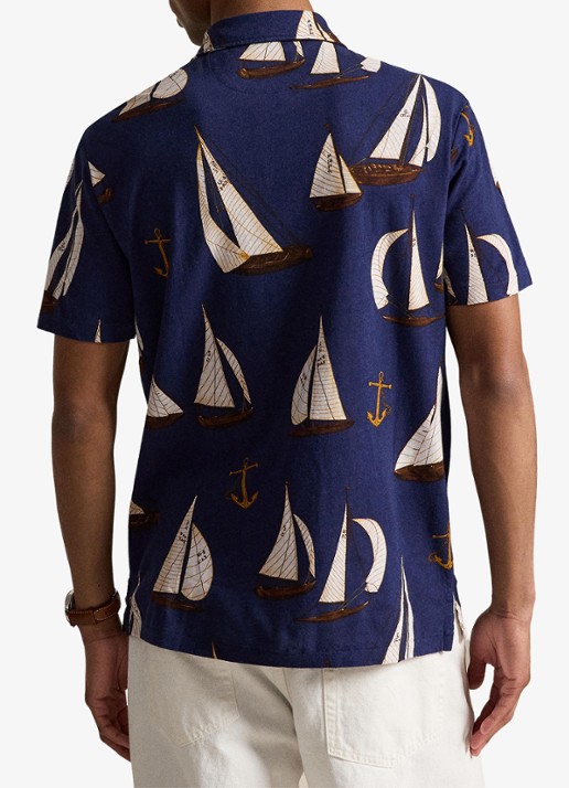 Ralph Lauren Standard fit polo in linnenblend met print - achterkant 3 nautical traverse / blauw