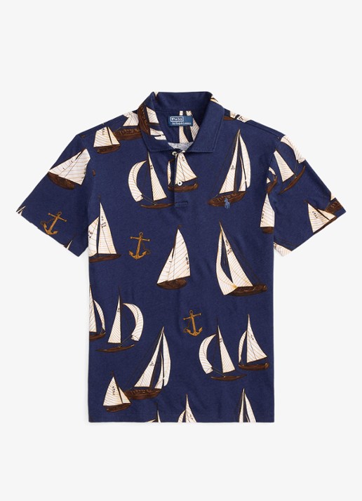 Ralph Lauren Standard fit polo in linnenblend met print - voorkant 4 nautical traverse / blauw