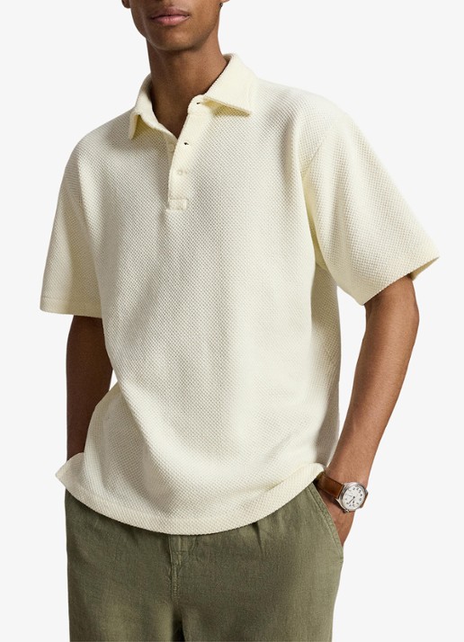Ralph Lauren Standard fit polo van piqué katoen - voorkant 3 pale cream / crème