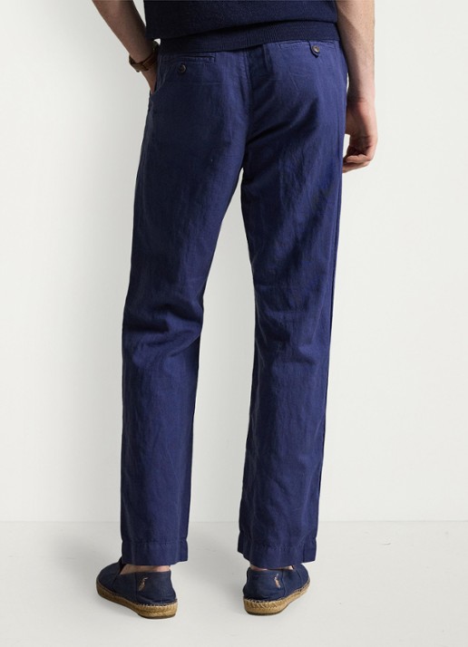 Ralph Lauren Straight fit chino in linnenblend - achterkant new classic navy / donkerblauw