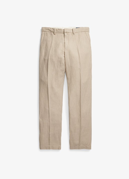 Ralph Lauren Straight fit chino in linnenblend - voorkant 2 madison tan/multi