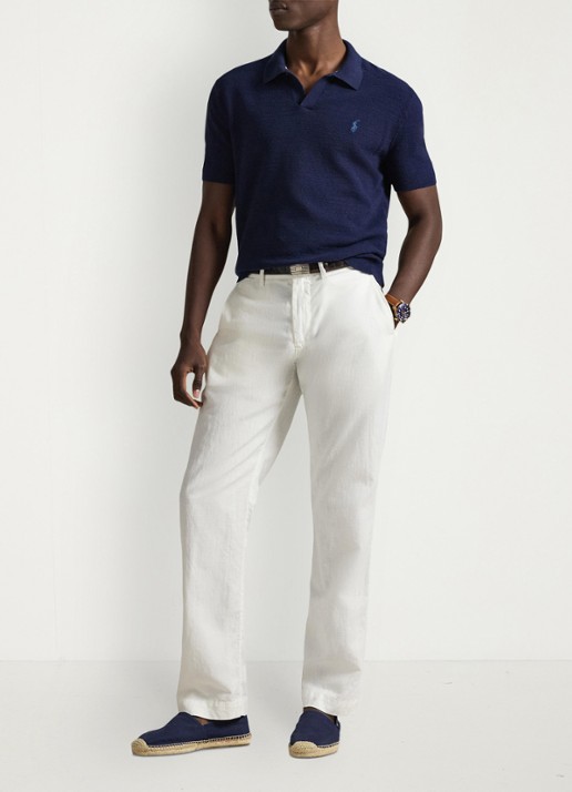 Ralph Lauren Straight fit chino in linnenblend - voorkant 4 white / wit