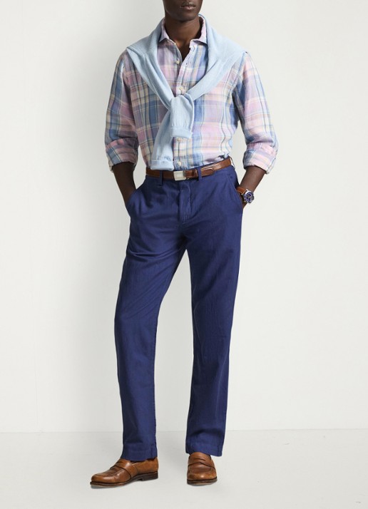 Ralph Lauren Straight fit chino in linnenblend - voorkant 2 dusty azure-31rh