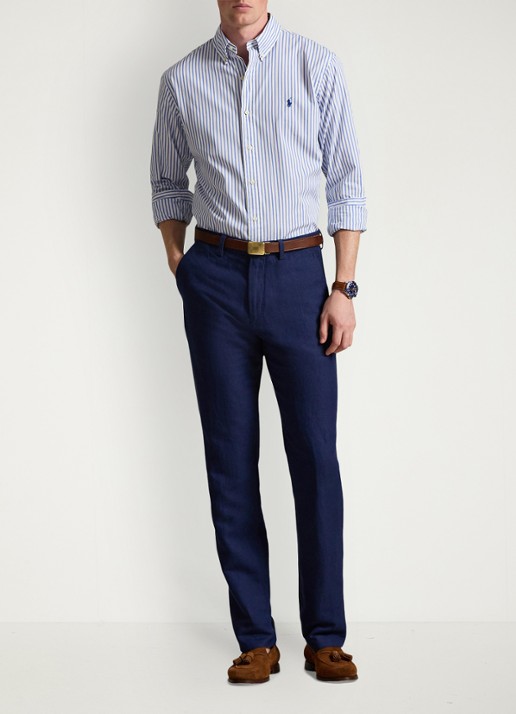 Ralph Lauren Straight fit chino in linnenblend - voorkant 3 newport navy minihoundsto