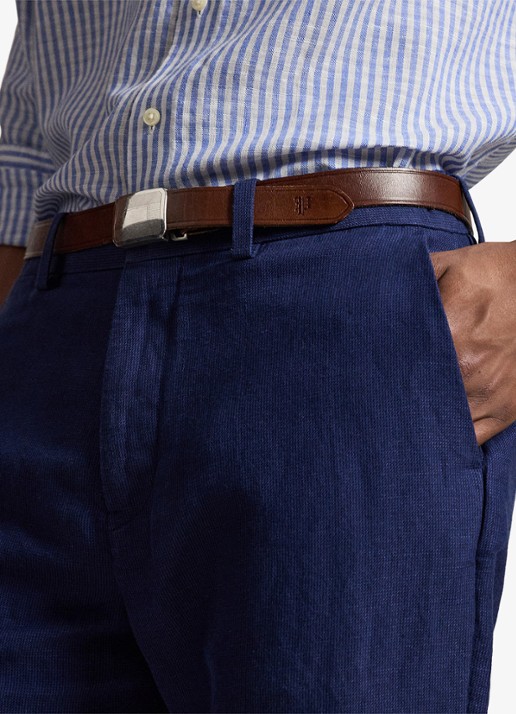 Ralph Lauren Straight fit chino in linnenblend - detail 2 newport navy mini houndstooth