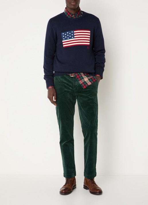 Ralph Lauren Straight fit chino van corduroy met stretch - voorkant 4 groen