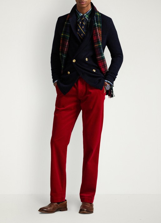 Ralph Lauren Straight fit chino van corduroy met stretch - voorkant 2 ralph red x-42x9 / rood
