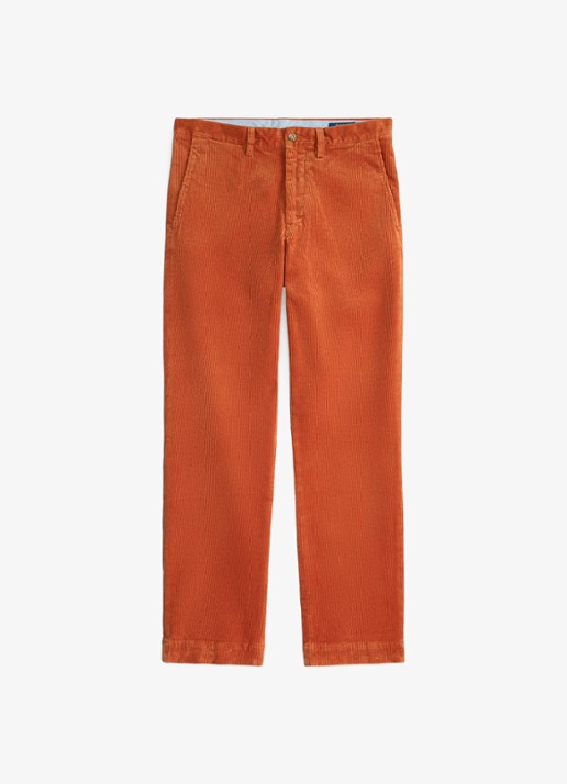 Ralph Lauren Straight fit chino van corduroy met stretch - voorkant charles orange / oranje