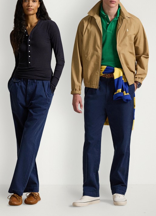 Ralph Lauren Straight fit cropped chino met plooidetail - voorkant 2 washed newport navy / donkerblauw
