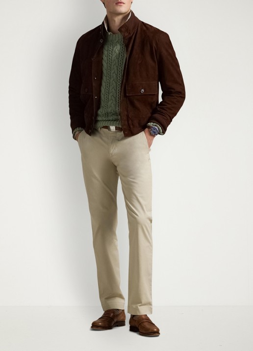 Ralph Lauren Straight fit gewassen chino met stretch - voorkant 2 classic stone / beige
