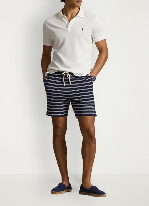 Ralph Lauren Straight fit korte broek met streepprint - voorkant 2 newport navy/pale cream-zyrr