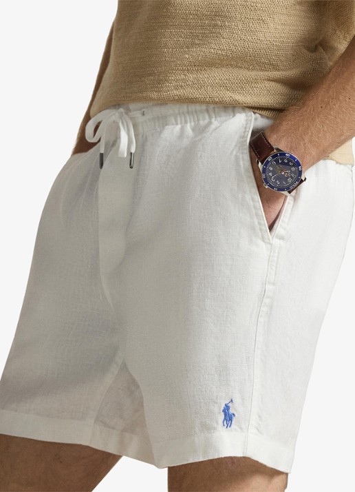 Ralph Lauren Straight fit korte broek van linnen - detail 4 white / wit