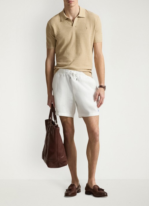 Ralph Lauren Straight fit korte broek van linnen - voorkant 2 white / wit