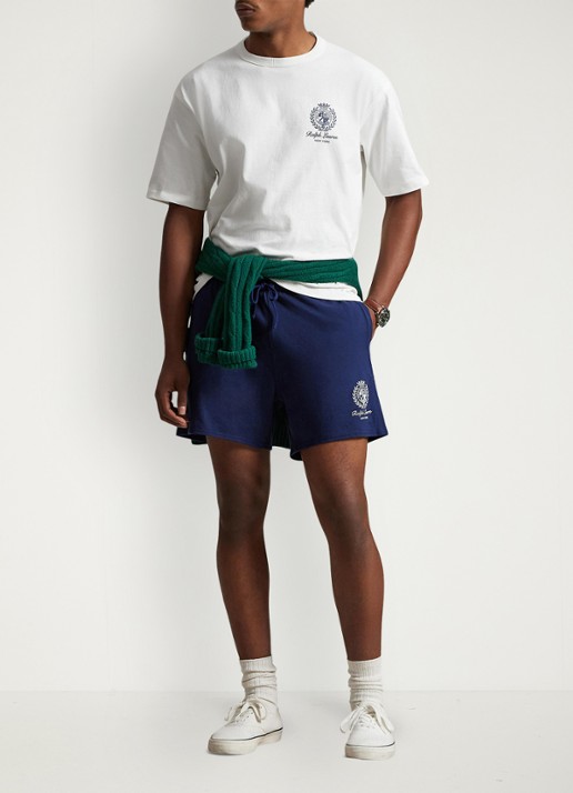 Ralph Lauren Straight fit korte joggingbroek met logo - voorkant 2 newport navy