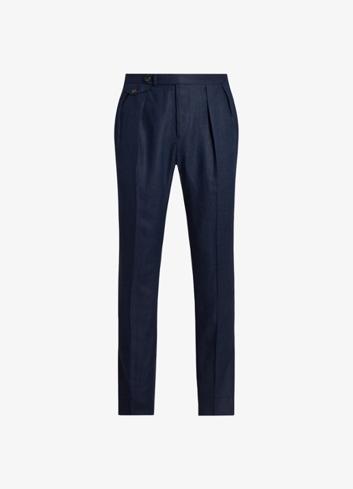 Ralph Lauren Straight fit pantalon van linnen - voorkant dark navy-2wb9