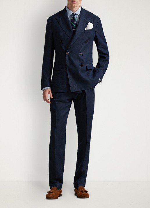 Ralph Lauren Straight fit pantalon van linnen - voorkant 2 dark navy-2wb9