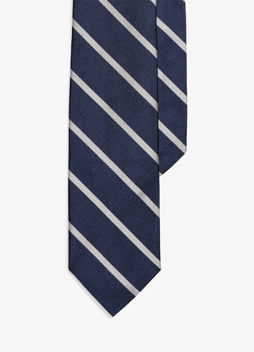 Ralph Lauren Stropdas van zijde met streepprint - voorkant 3 navy/white
