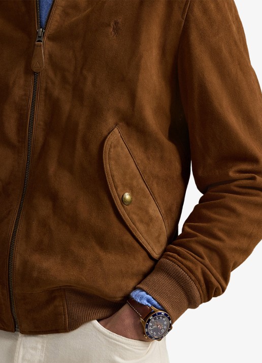 Ralph Lauren Suède bomberjack met logoborduring - detail 2 country brown / bruin