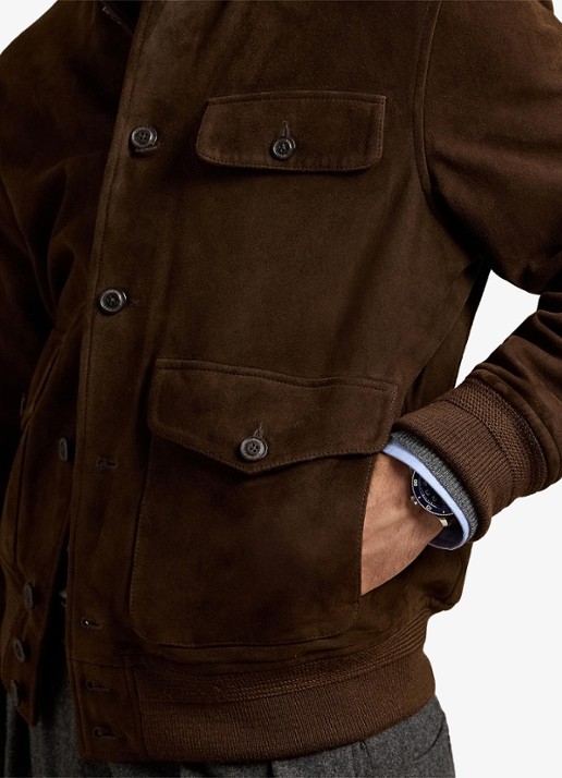 Ralph Lauren Suède jack met borstzak - detail 5 dark beech / donkerbruin