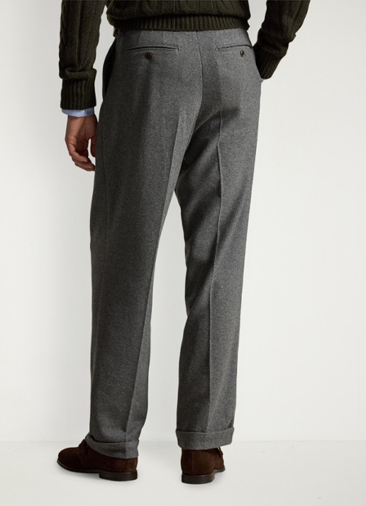 Ralph Lauren Suffield relaxed fit pantalon in wolblend met plooidetail - achterkant medium grey / middengrijs
