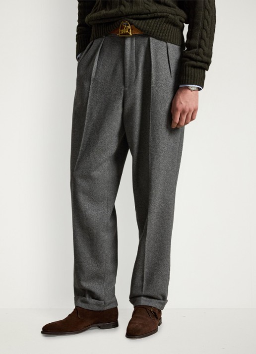 Ralph Lauren Suffield relaxed fit pantalon in wolblend met plooidetail - detail 4 medium grey / middengrijs