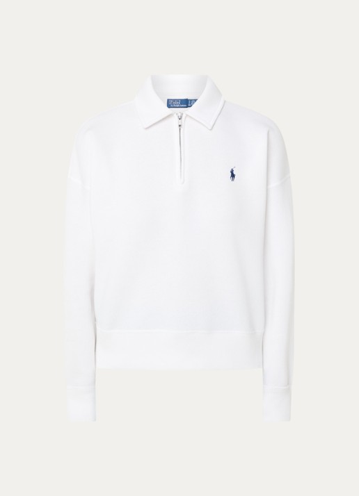 Ralph Lauren Sweater met halve rits en logoborduring - voorkant 3 wit