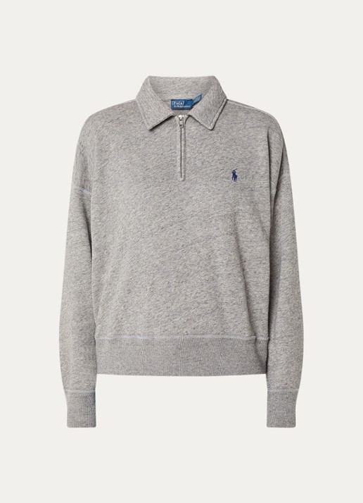 Ralph Lauren Sweater met halve rits en logoborduring - voorkant 3 grijsmele