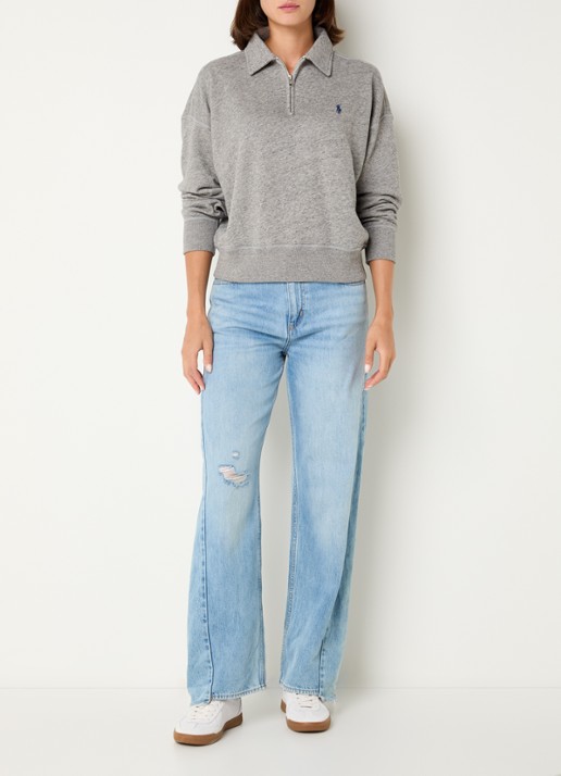 Ralph Lauren Sweater met halve rits en logoborduring - voorkant 4 grijsmele