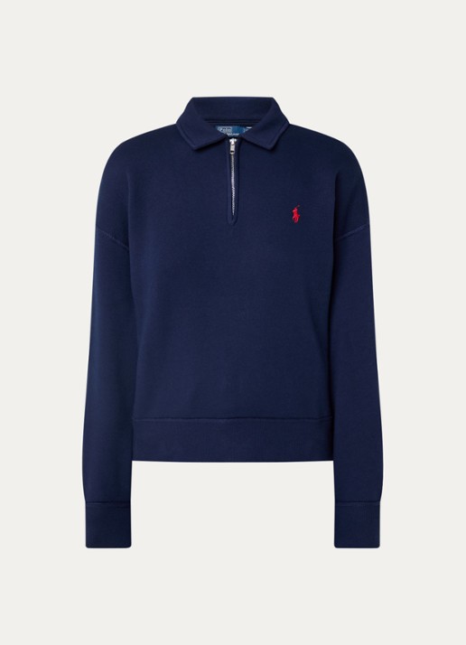 Ralph Lauren Sweater met halve rits en logoborduring - voorkant 2 donkerblauw