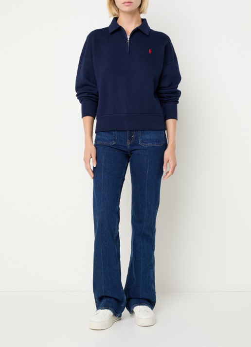 Ralph Lauren Sweater met halve rits en logoborduring - voorkant 3 donkerblauw