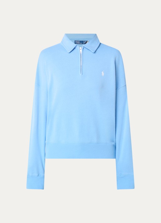 Ralph Lauren Sweater met halve rits en logoborduring - voorkant blauw